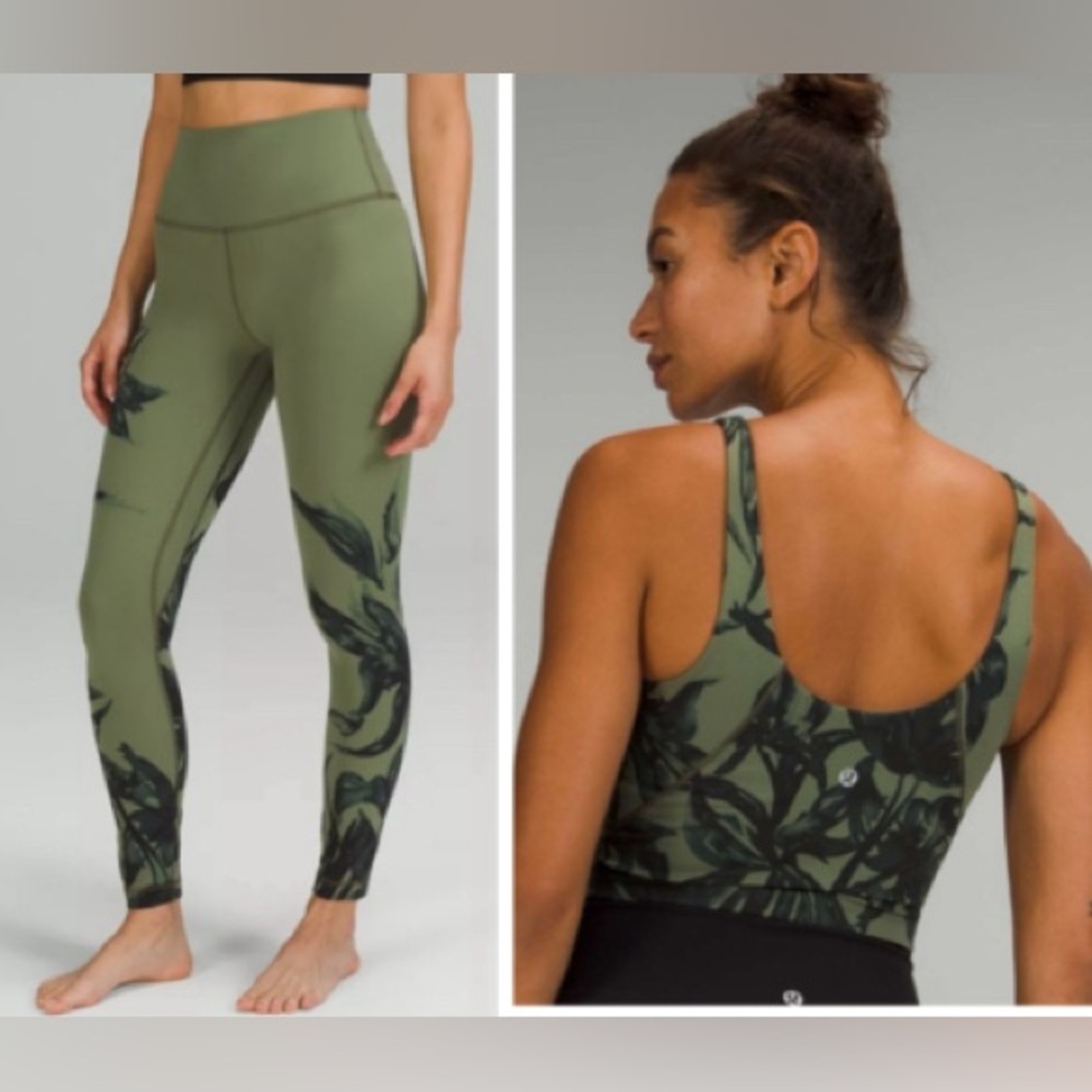 NWT Set Lululemon Botanical Bloom Green Twill Align HR pant 28" & tank Size: 2